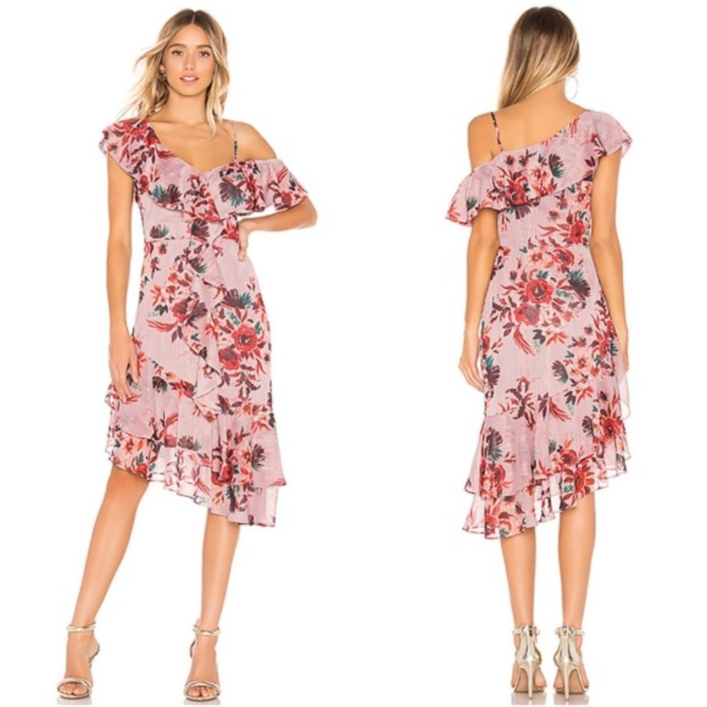 NWT Lovers + Friends Stacy Floral Ruffle Midi Dress - Size XXS/US 0